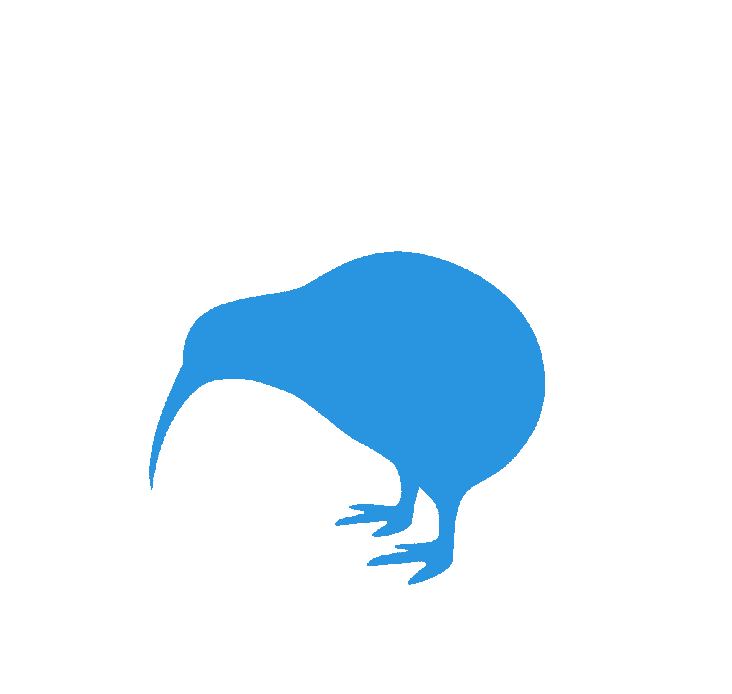 A blue silhouette of a kiwi bird