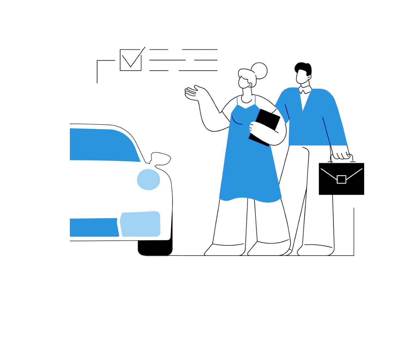 Two people standing next to an car that could be interpreted to look like a Porsche